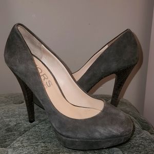 Michael Kors Grey Suede Platforms with Snake Skin Heels